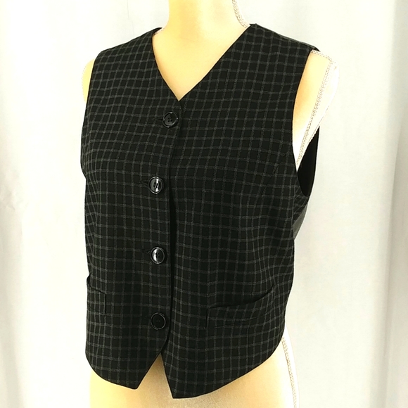 Vintage Tops - 90s Liz Sport Black Checkered Button Front Fashion